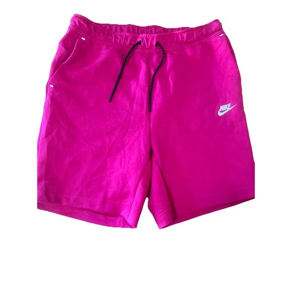 NWOT NIKE SIZE L MENS TECH Bright PINK SHORTS Zipper & Slash Pockets White Logo - Picture 1 of 11